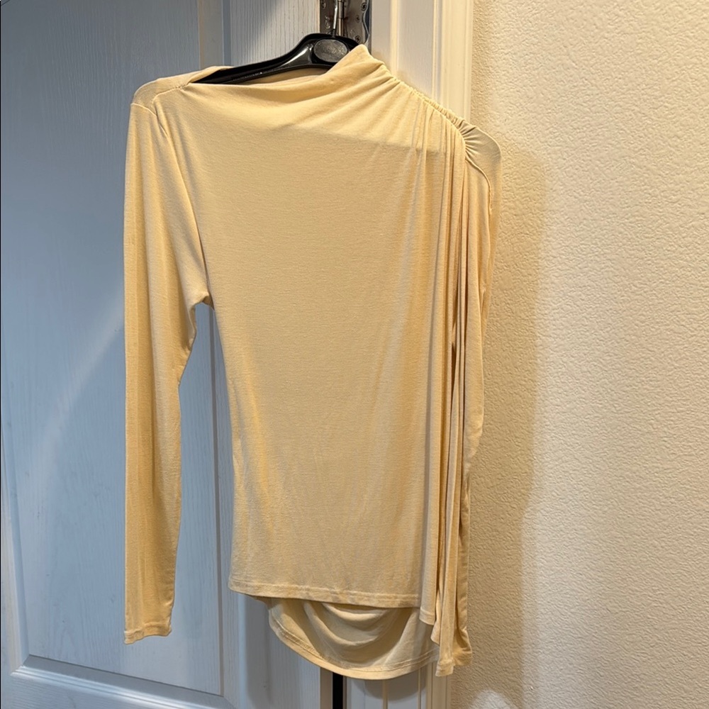 Mango Cream Asymmetrical Long Sleeve Blouse